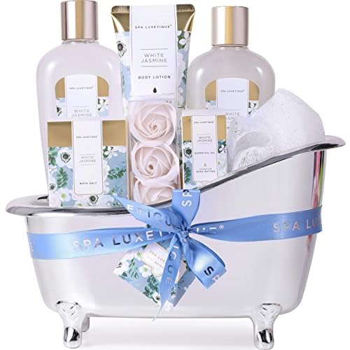 Spa Luxetique Spa Gift Set, Pamper Gift Sets for Women, 8pcs Jasmine Bath Gift Sets with Essential Oil,Body Lotion,Bath Bombs, Mothers Day Mum Gifts,