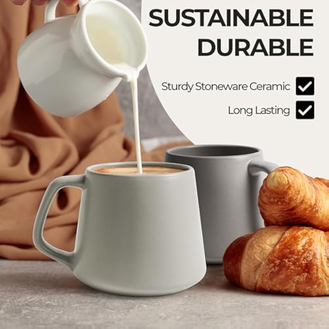 MIAMIO - Coffee Mugs Set of 4 / Large Ceramic Coffee Cups (420 ml) - Mug for Cappuccino, Tea, Espresso - Microwave and Dishwasher Safe - Luxe Collection (Classic Pastel)