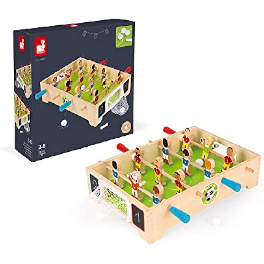 Janod - Champions Mini Wooden Table Football - For children from the Age of 3, J02070, Multicolored