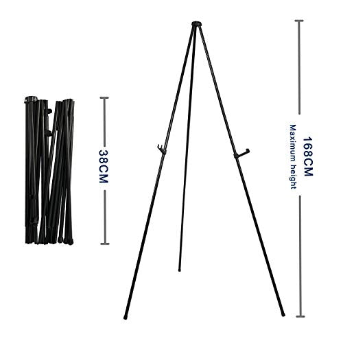 Mutualsign Art Easel, Folding Tripod Easel, Portable Floor Stand Easel, Lightweight Metal Adjustable Display Easel, Collapsible Easel for Trade