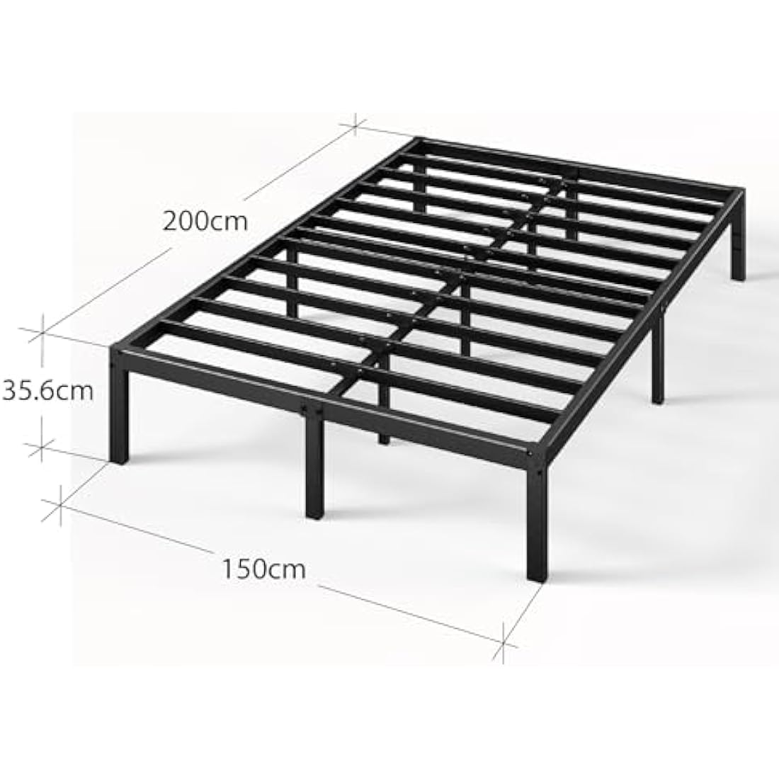 Zinus Elias King size Bed frame - Bed 150 x 200 cm - 36cm Height - Metal Bed frame with underbed storage and steel slat support - Black