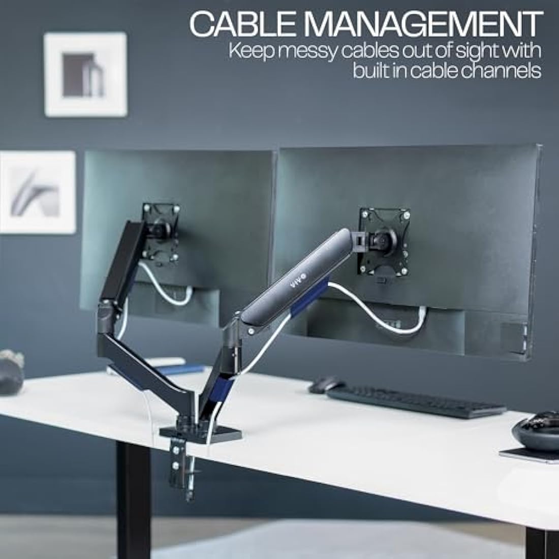 VIVO Dual Arm Monitor Desk Mount Height Adjustable, Tilt, Swivel, Counterbalance Pneumatic Stand, VESA Bracket Arm Fits Most Screens up to 32 inches, Classic, STAND-V002O