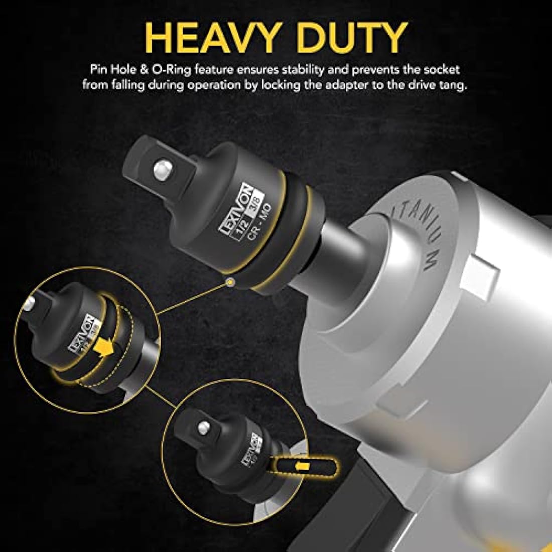 LEXIVON Impact Socket Adapter Combo Kit, 7-Piece Increaser, Reducer & Extension Set | 1/4"-3/8"-1/2" Impact Driver Conversions, Active Rust Protection by Black-Phosphate Coating Treatment (LX-109)