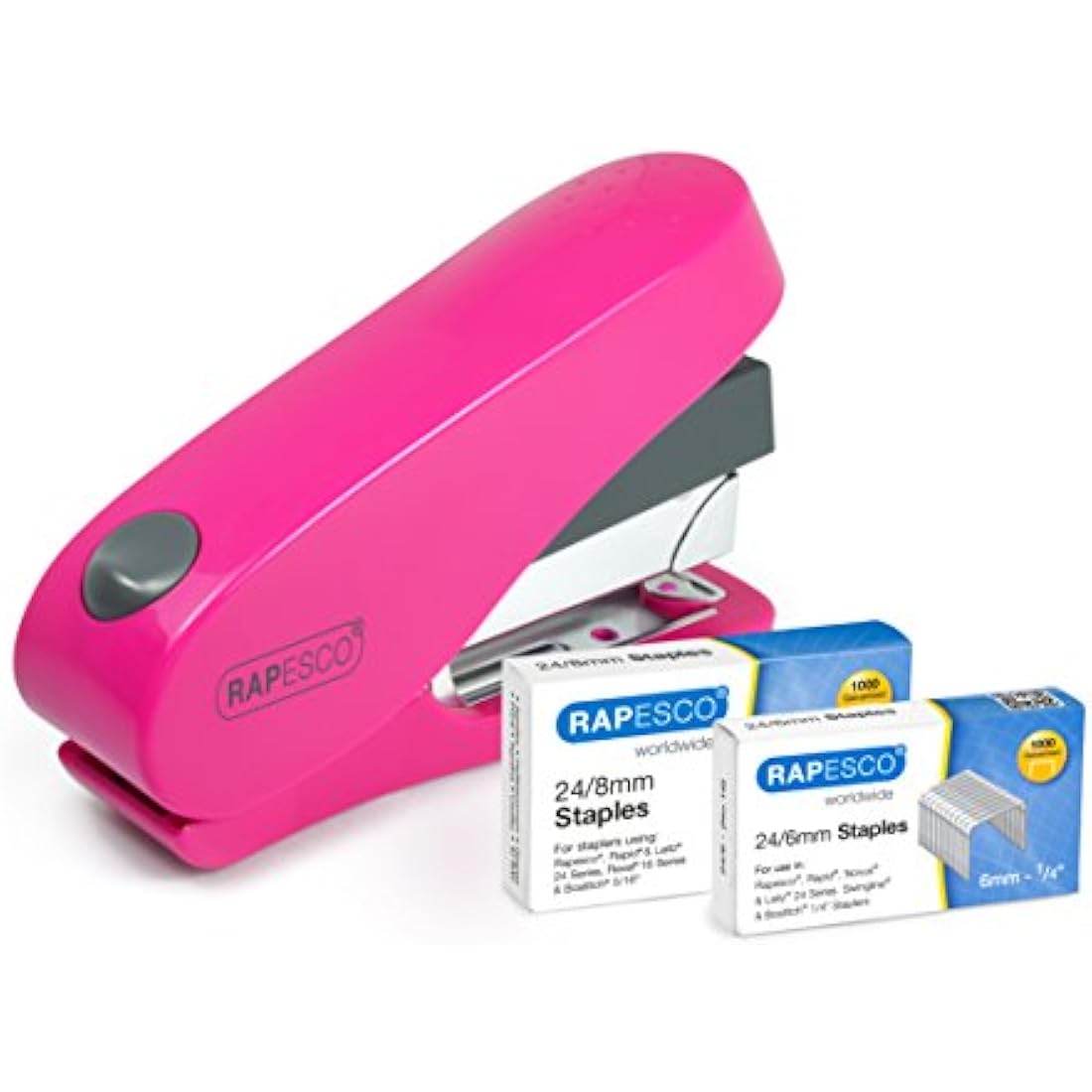 Rapesco 1468 Luna Less Effort Stapler with 2000 Staples, 50 Sheet Capacity, Hot Pink