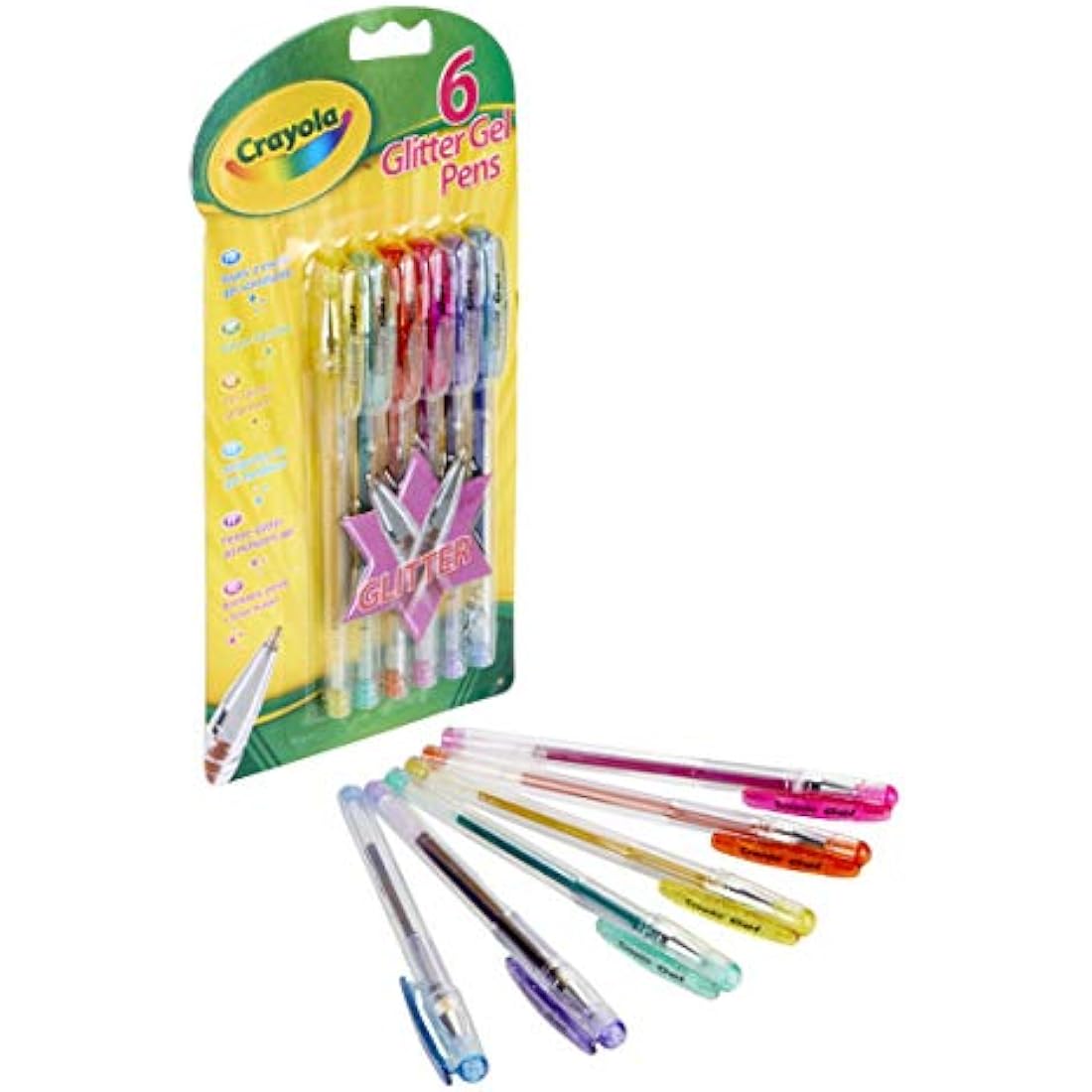 CRAYOLA Glitter Gel Pens - Assorted Colours (Pack of 6) | Add Some Extra Sparkle to Your Arts & Crafts! | Ideal for Kids Aged 3+