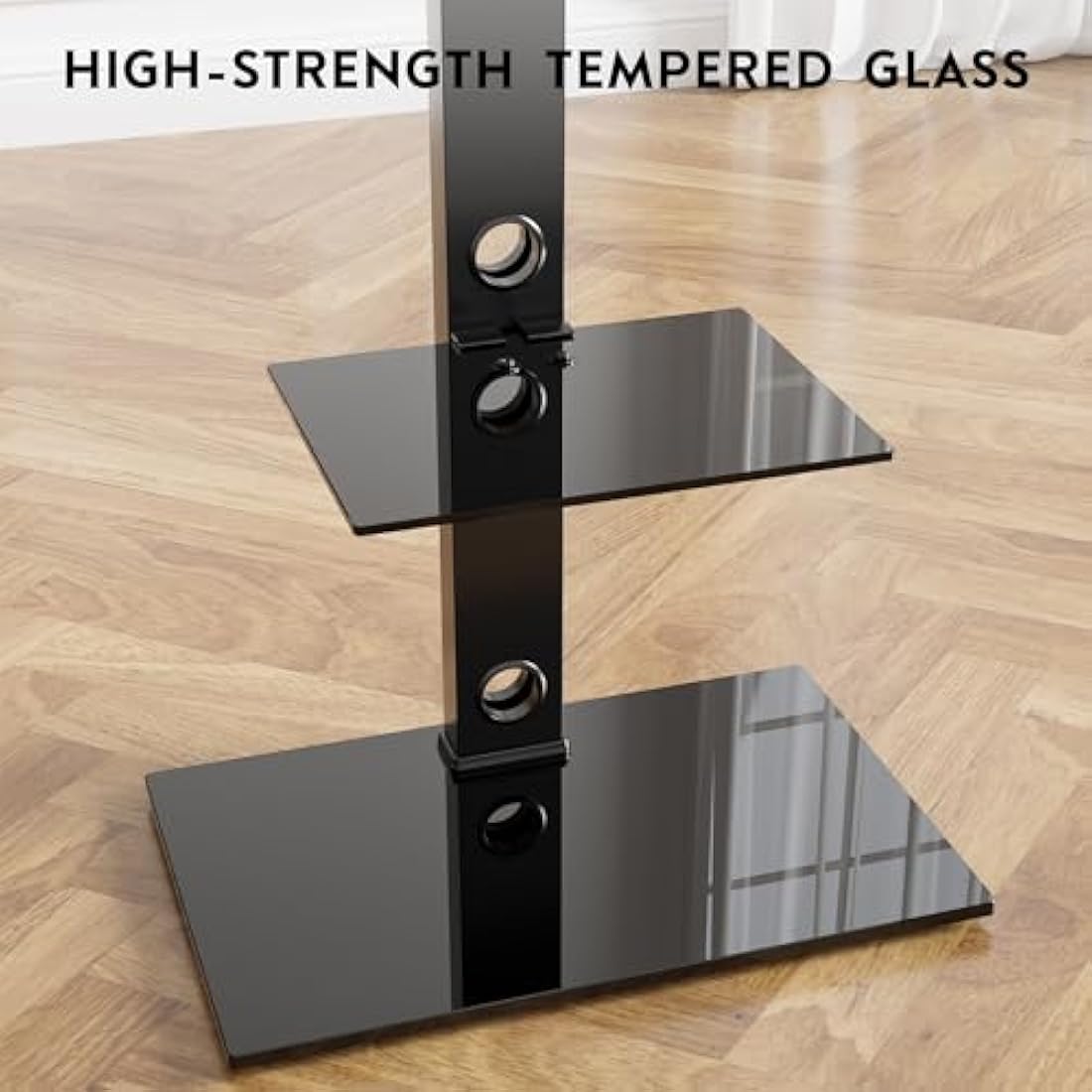 BONTEC Universal Floor TV Stand for 30-70 inch LED OLED LCD Plasma Flat Curved Screens, Height Adjustable Tall TV Stand with 2-Tier Tempered Glass Shelves up to 40KG, Max VESA 600x400mm