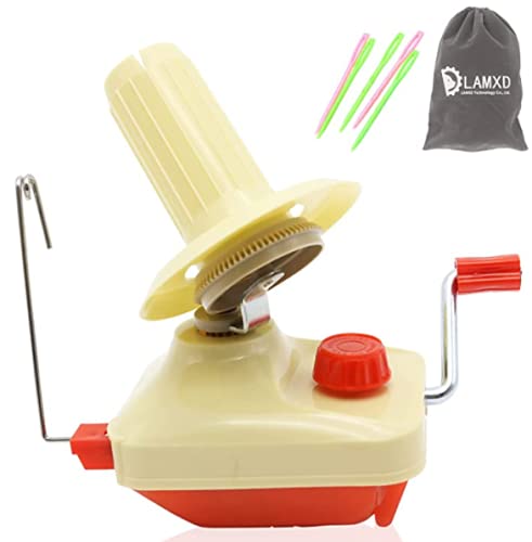 LAMXD Needlecraft Yarn Ball Winder Hand Operated,Red,Portable Package,Easy to Set Up and Use,Sturdy with Metal Handle and Tabletop Clamp,Including