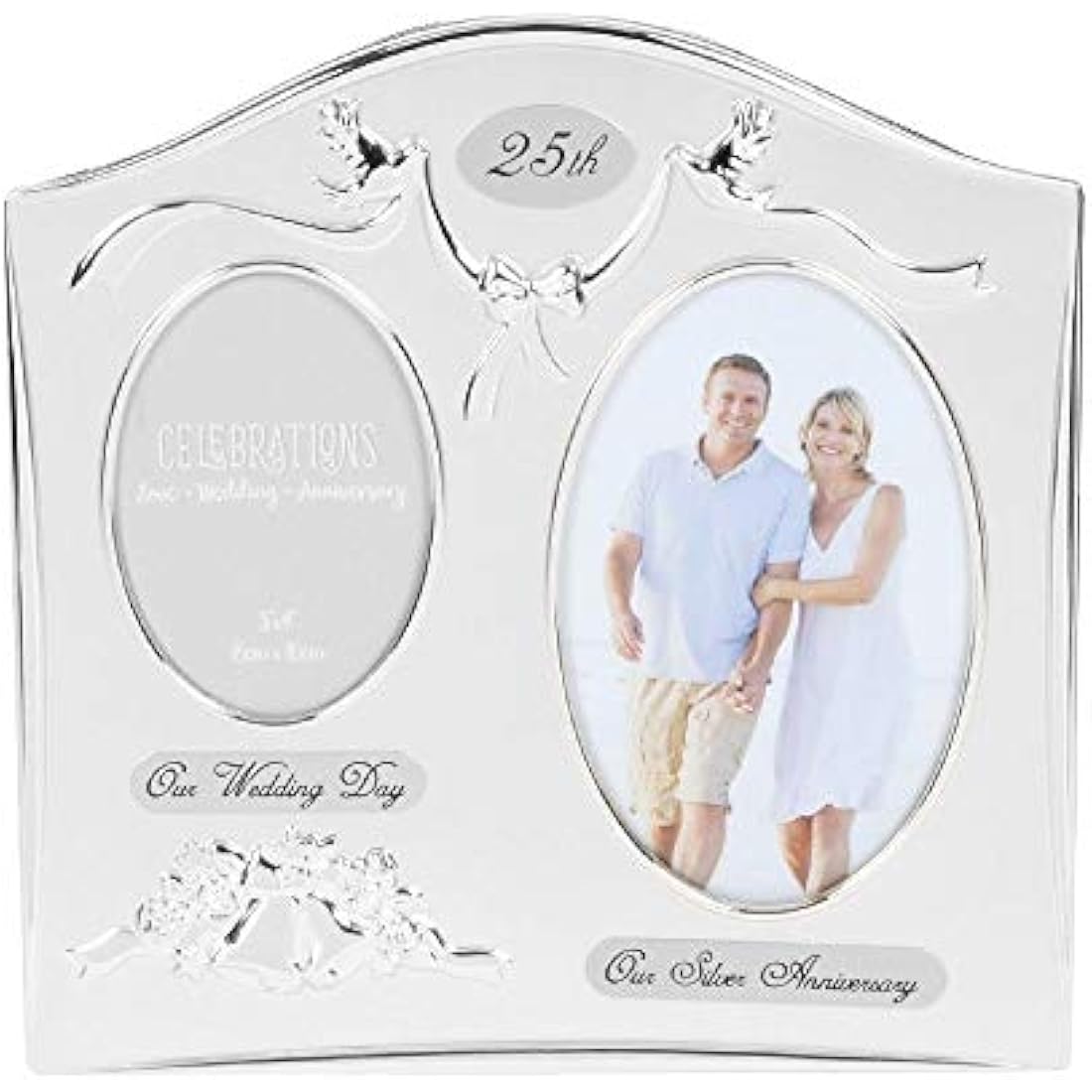 Two Tone Silverplated Wedding Anniversary Gift Photo Frame - 25th Silver