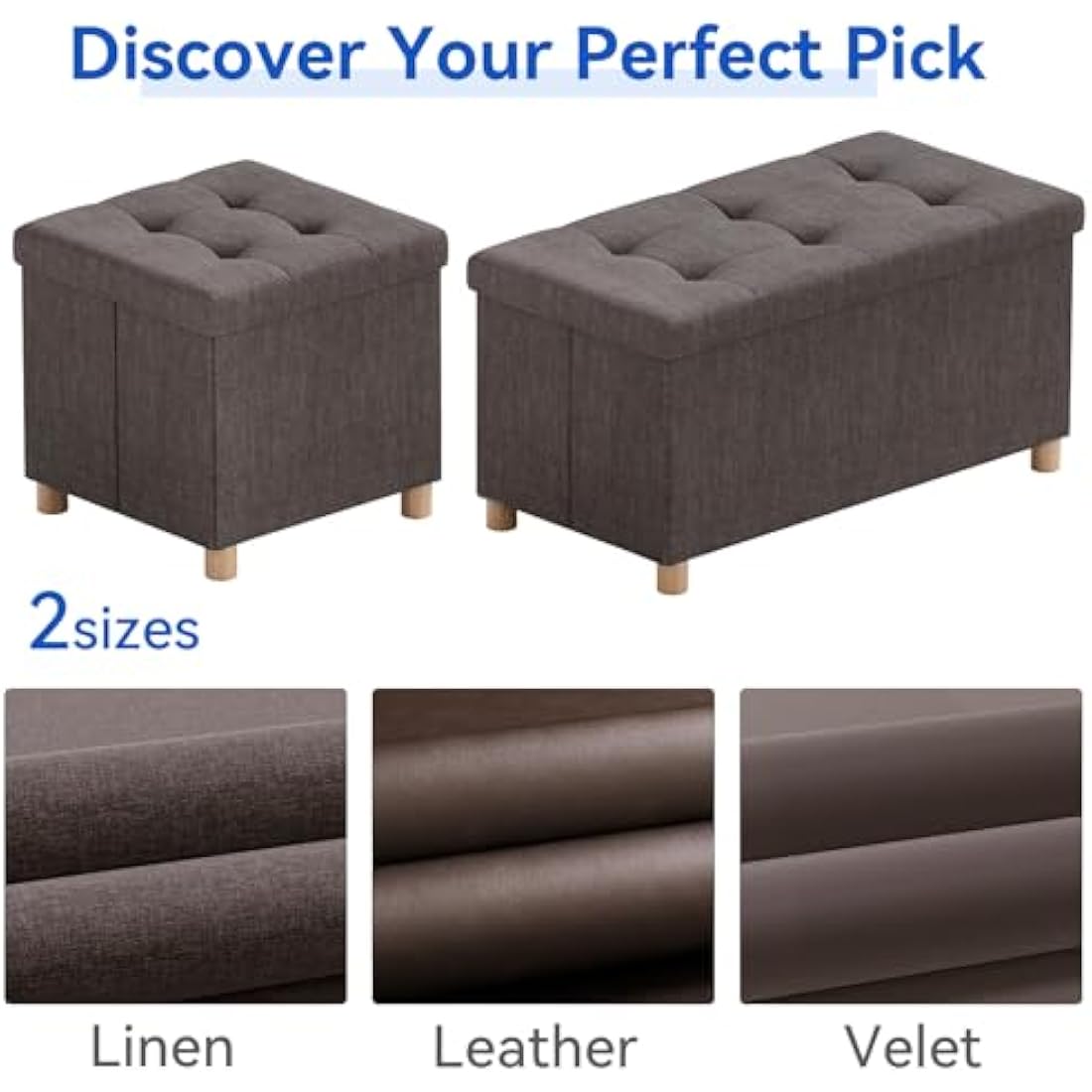 BRIAN & DANY Ottoman Storage Box with 4 Wood Legs, Linen Storage Ottoman for Living Room, Brown, 76 x 38 x 38 cm