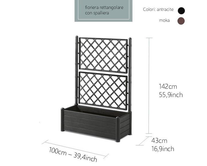 Stefanplast Italy tray with espalier, plastic, rectangular, 100 x 43 x H. 142 cm anthracite
