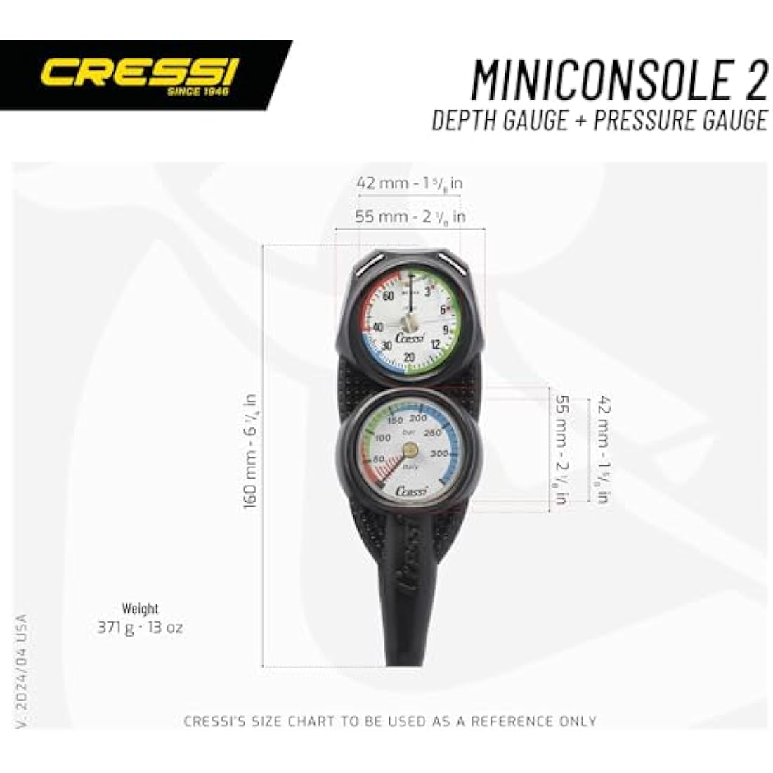 Cressi Diving Console 2 - Depth + Pressure Gauge, Black