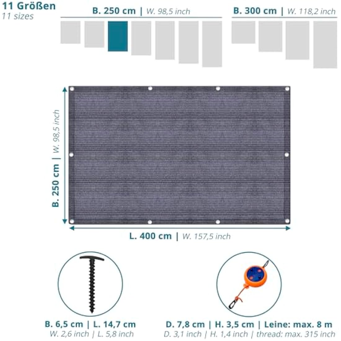 valuents Awning Carpet – Blue/Grey – Various Sizes – Camping Rug Outdoor – Tent Carpet Caravan / Motorhome with Carry Bag + Plus: Washing Line & 8 T-Pegs