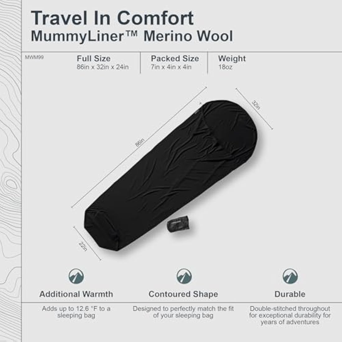 Cocoon Merino Sleeping Bag Mummy Liner - Merino Wool, Black