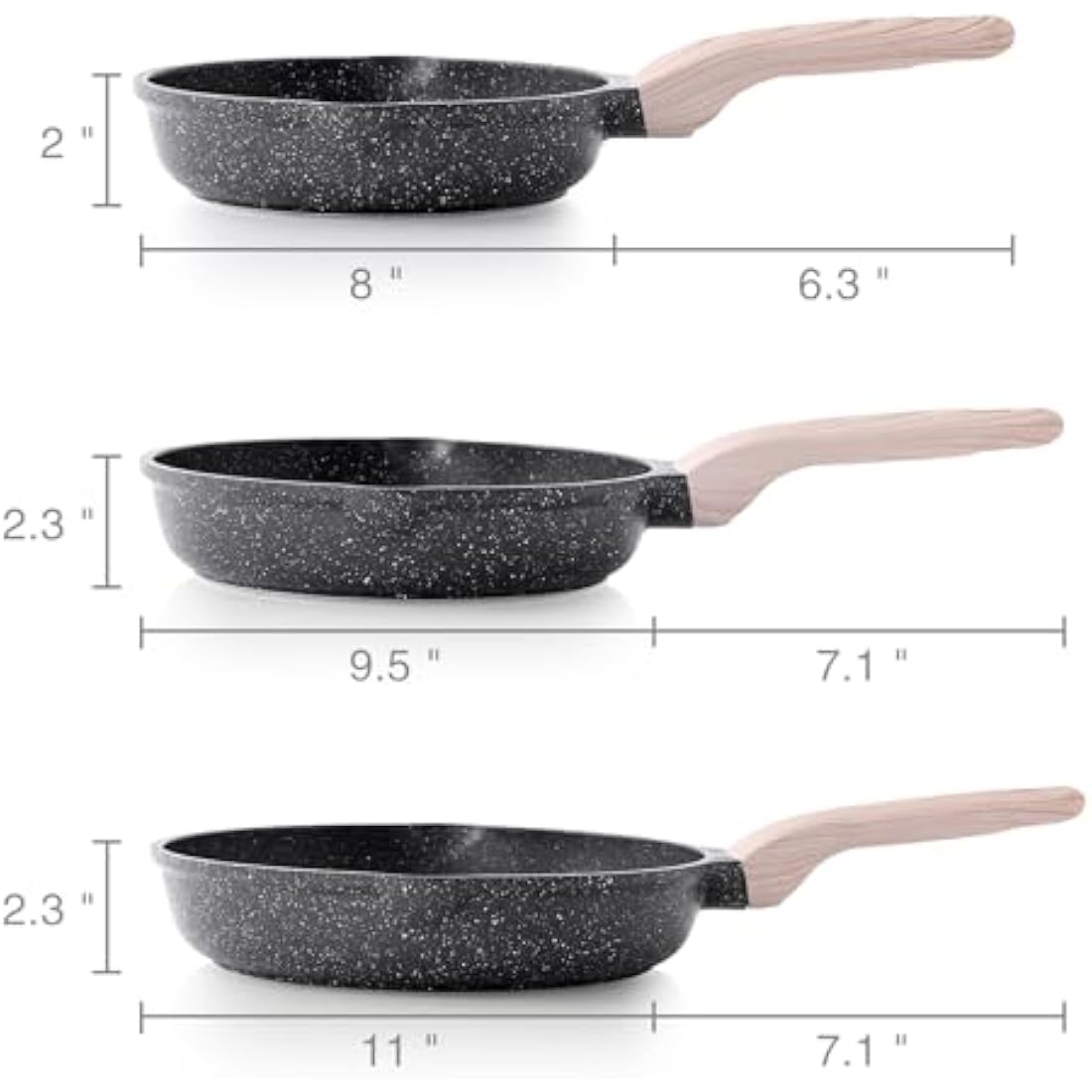 Kordisen Nonstick Frying Pan Set, 3 Piece Skillet Set, Healthy Induction Cooking Pan, Stay-Cool Handle, Compatible with All Stovetops, PFOA Free (20/24/28cm)