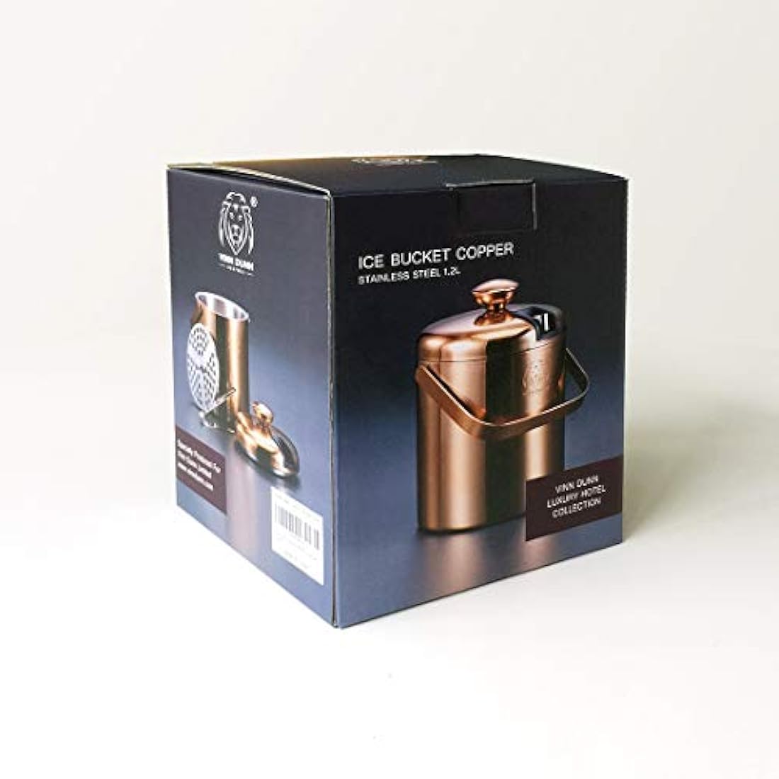 VINN DUNN Ice Bucket with Lid 1.2 Litre Stainless Steel Double Walled Ice Bucket Insulated with Concealed Tong&Carry Handle(Warm Sunset Gold)