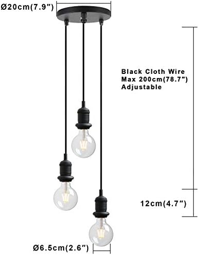 Yosoan Lighting Industrial Loft Bar Cluster 3 Pendant Light Fittings, Vintage Triple Hanging Pendant Ceiling Lights for Kitchen Island Living Room Dining Room (Black)