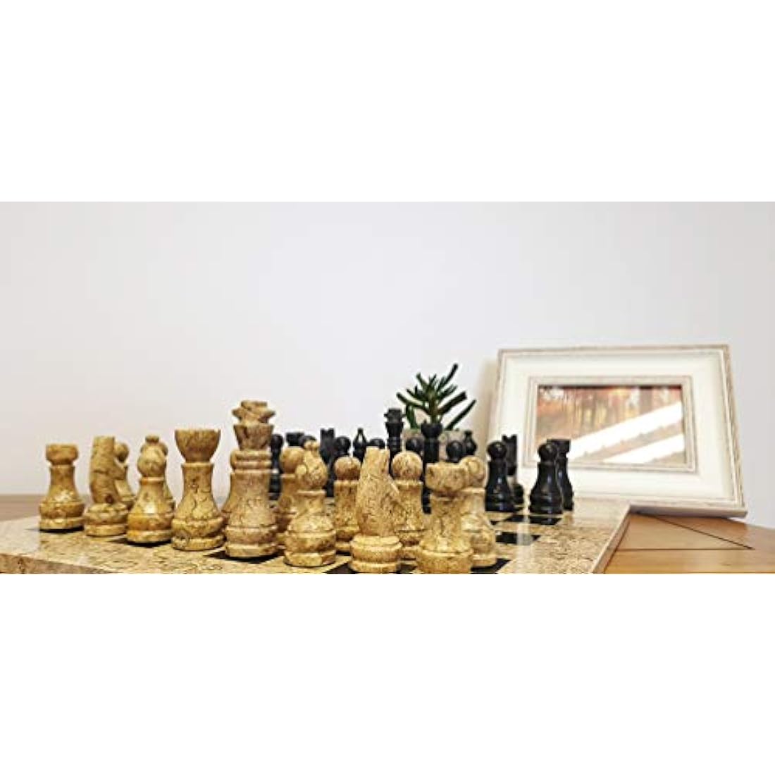 British Fossils 15" Himalayan Marble Chess Set - Fossilstone & Black Marble