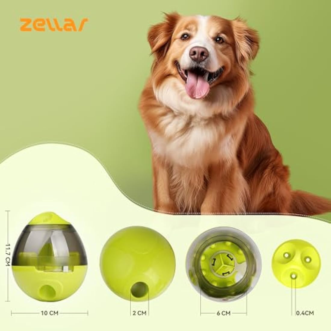 Zellar Treat Dispensing Dog Toy - Dog Treat Ball/Food Dispenser/Interactive Toys/Slow Eating IQ Treat Ball for Small Medium Dogs and Cats (Green)