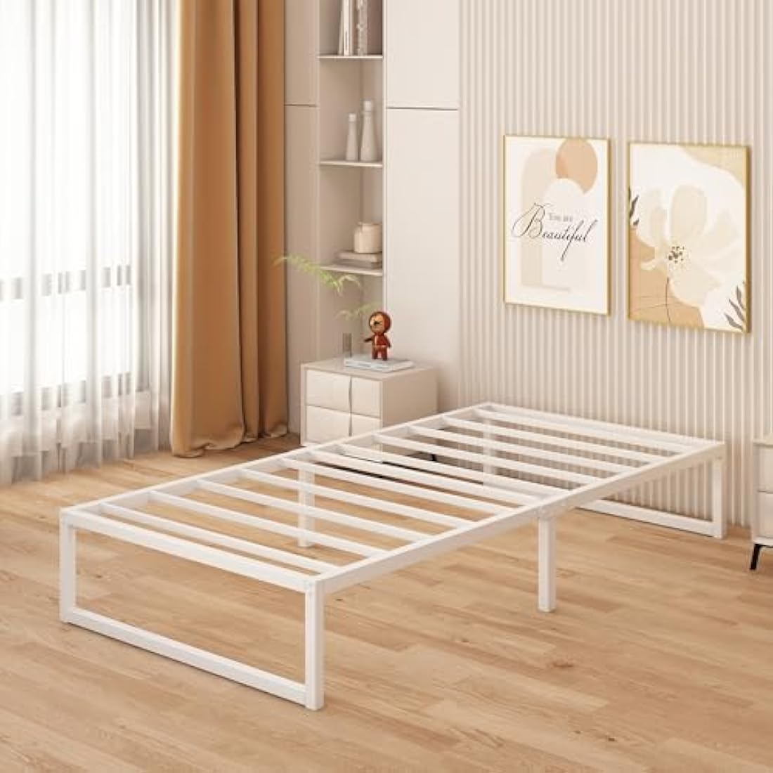 Yicensen Single Bed Frame 90x190 cm, Metal Bed Frame Single with Steel Slat Support, Easy Assembly, Noise Free, No Box Spring Needed, 30cm High, White