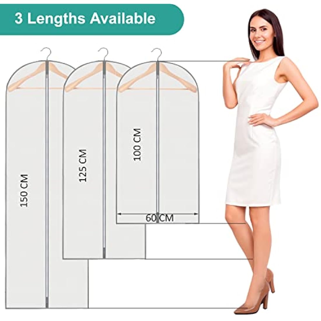 ZSURLUX Garment Bags for Clothes 60 x 100cm 2Pack, Moth Proof Clothes Covers with Zip, Hanging Storage Protector Bags for Wardrobe, Travel, Suitable for Suit, Coat, Jackets, Jumpers,etc. Grey