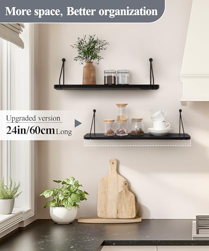 SUMGAR Black Floating Shelves for Wall Shelf Unit 60cm Long for Bedroom Bathroom Kitchen Wood Storage Organiser Modern Decorations Display for Living
