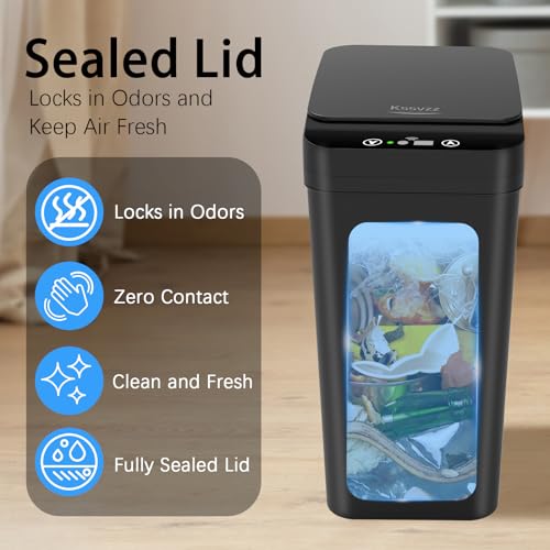 Kssvzz 3 Pack Small Motion Sensor Bathroom Bins with Lid, 10L Smart Waste Paper Basket, Slim Automatic Toilet Rubbish Bin, Touchless Trash Can for