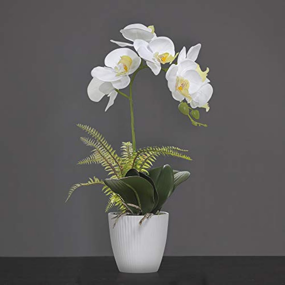 Olrla Artificial White Orchid Flower in Pot, Potted Butterfly Orchid for Office Home Wedding Bathroom Decor Table Centerpiece