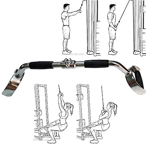 Press Down Bar Cable Attachment LAT Pull Down Bar Pull Down Machine Attachments V-shaped Bars with Rubber Handgrips & Revolving Hanger (28 Inch Bar)