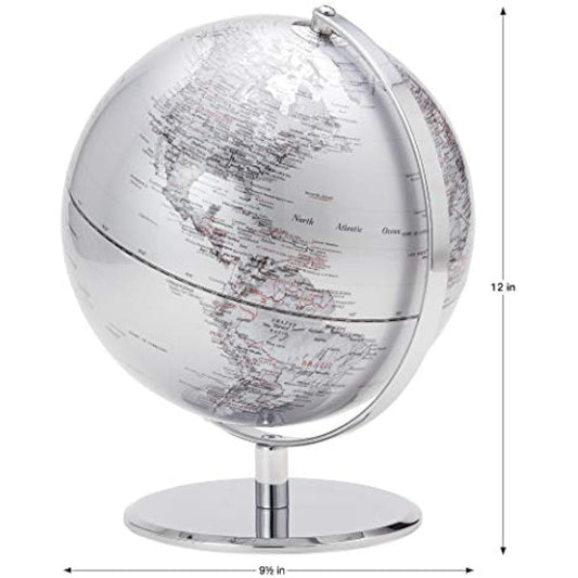 Torre & Tagus 8" Silver Desk Globe For Office Home on Metal Stand - Earth Globes For Adults as Home Decor Educational Home Earth Globe, World Globes With Stand For Living Room, Home Office (Latitude)