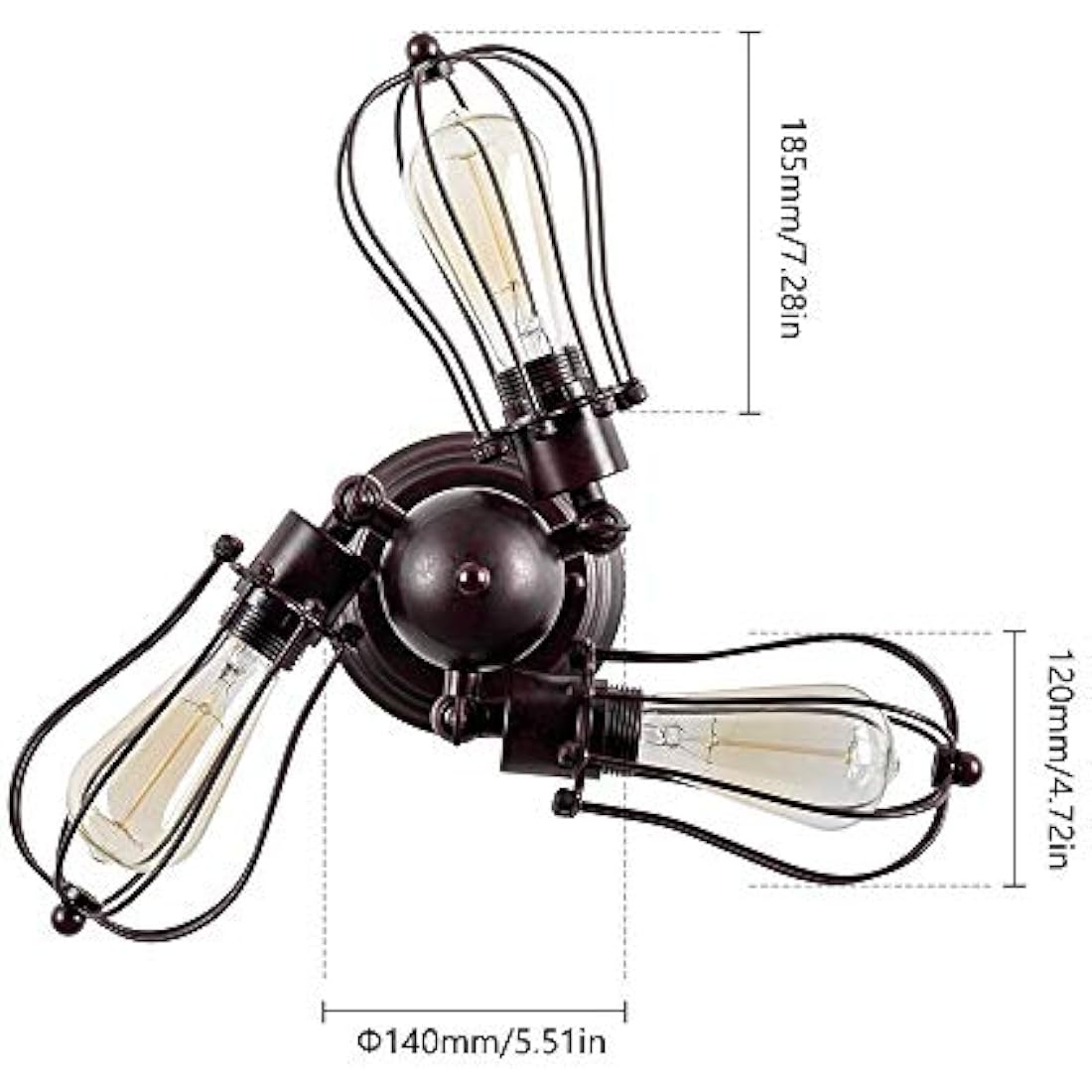 Vintage Adjustable Socket Industrial Ceiling Light Metal Cage Lamp Semi Flush Mount Metal Cage Lamp Rustic Metal Ceiling Light (No Bulb) (with 3 Bulbs) (Rust)