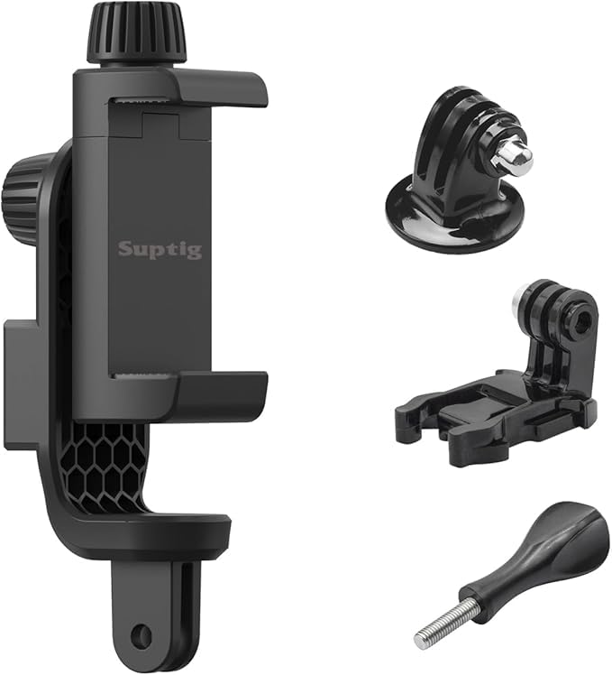 Suptig Phone Holder for Tripod, Action Camera Tripod Mount Adapter Compatible for iPhone, Gopro, DJI Action, Insta 360, Akaso, Mic, LED Light