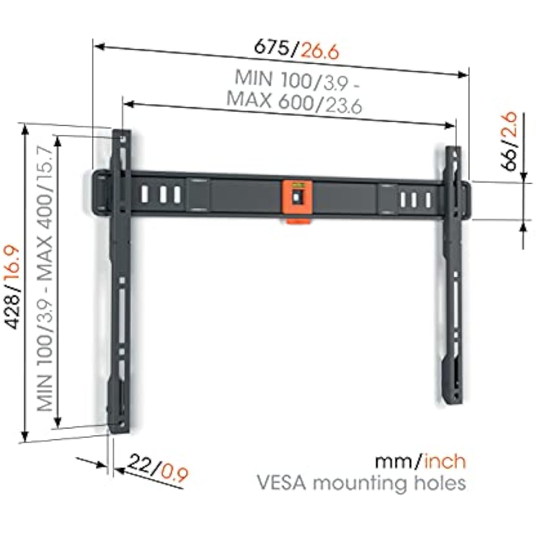 Vogel's TVM 1605 fixed TV wall bracket for 40-100 inch TVs, Max. 165 lbs (75 kg), Flat TV wall mount, Max. VESA 600x400, Universal compatibility