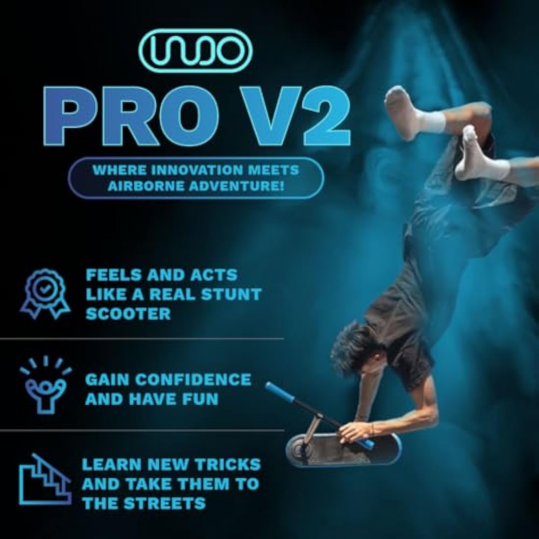 The INDO Trick Scooter - Stunt Scooter For Teens, Kids and Adults - Trampoline Scoot To Practice Pro Tricks - Indoors and Outdoors - Professionals And Beginners