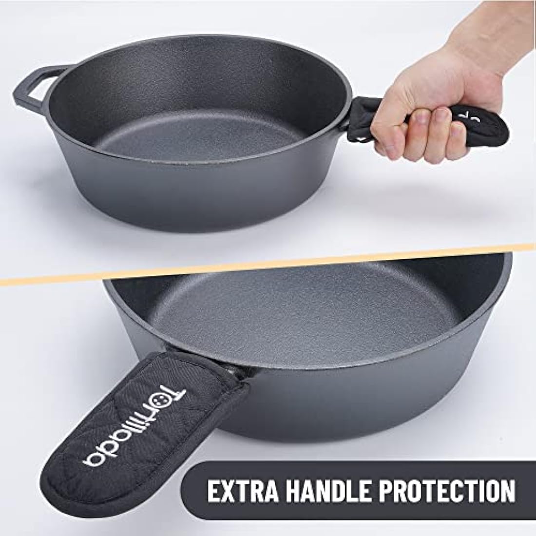 Tortillada - Cast Iron Skillet (26 cm) & Pot | Dutch Oven (3.5 Liter) | Preseasoned Cast Iron Combo Cooker + Handle Holder + E-Book with 50 Recipes, Kitchen Cookware