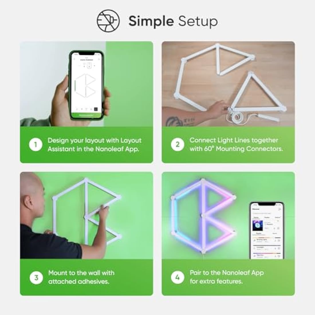 Nanoleaf Lines 60 Degrees Starter Kit, 15 Smart Light Bars LED RGBW - Backlit Modular Wi-Fi Colour Changing Wall Lights, Music & Screen Sync, Works with Alexa Google Apple Homekit, Room Decor