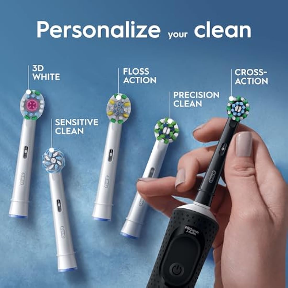 Oral-B Vitality Pro Electric Toothbrushes Adults, Oral B Electric Toothbrush, 1 Handle, 2 Toothbrush Heads, 3 Brushing Modes Including Sensitive Plus, Rechargeable Toothbrush, 2 Pin UK Plug, Blue