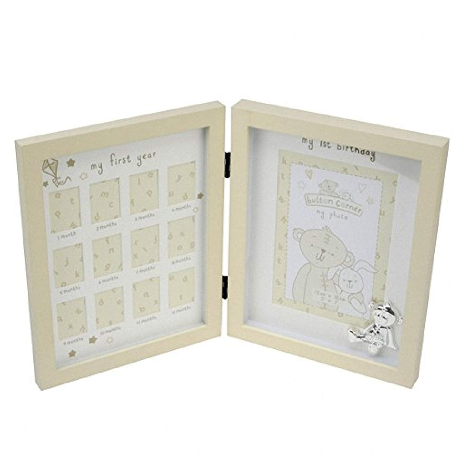 New Baby's 1st Year Photo Frame Silver Teddy