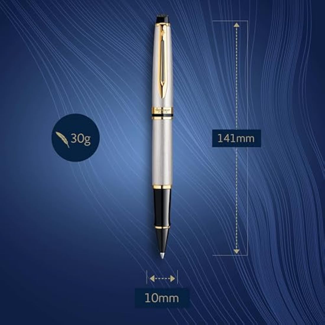 Waterman Expert Rollerball Pen | Stainless Steel with 23k Gold Trim | Fine Point | Black Ink | Gift Box