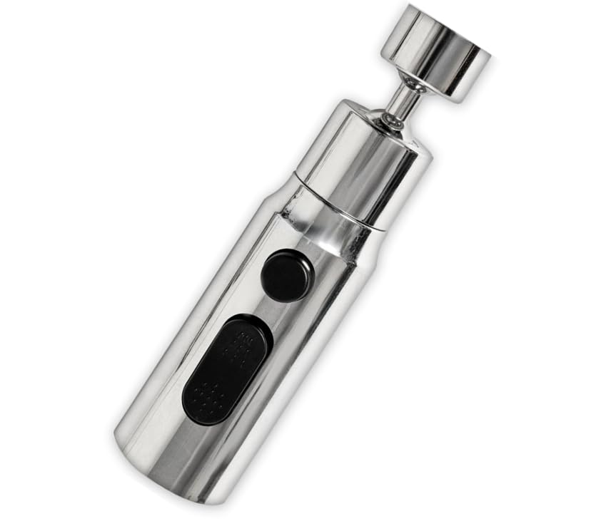 AquaVaria UK | 3 Function Kitchen Tap Spray Head Attachment | 360? Swivel Tap Extender for Sink | Spray Adapter | Replacement Sprayer (Silver)