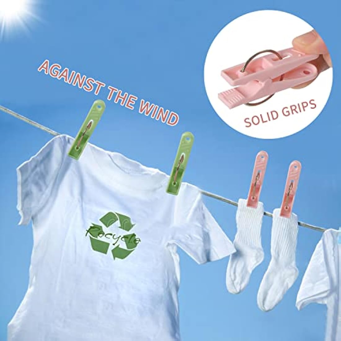 Clothes Pegs For Washing Line Pack of 48,Strong Grip Laundry Pegs for Windproof Supplies ,Rust Resistant pegs with bag for Home and Garden