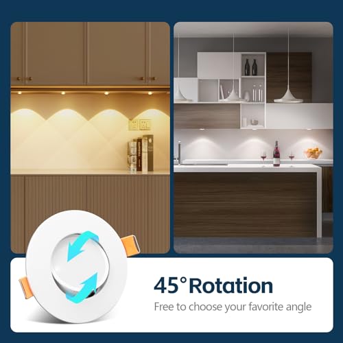 GeyouLux 3CCT LED Recessed Spotlight Dimmable 230V 4.9W IP44 Bathroom Spotlight 68-80 mm 45 Rotatable Extra Flat Round White Ceiling Light for Living