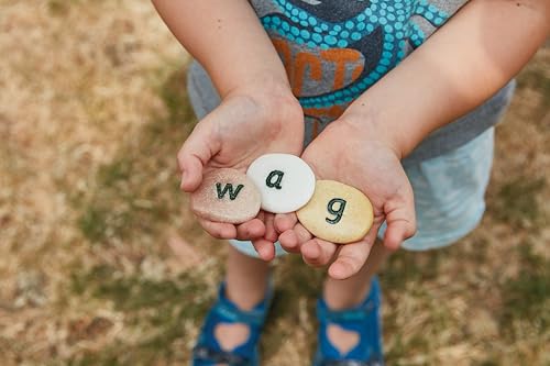 Yellow Door Lowercase Alphabet Pebbles | ABC Spelling lowercase letter Stones | Educational Toy for kids age 2 3 4 5 | Durable Outdoor Learning | Set of 26 | phonics and CVC words | literacy | words