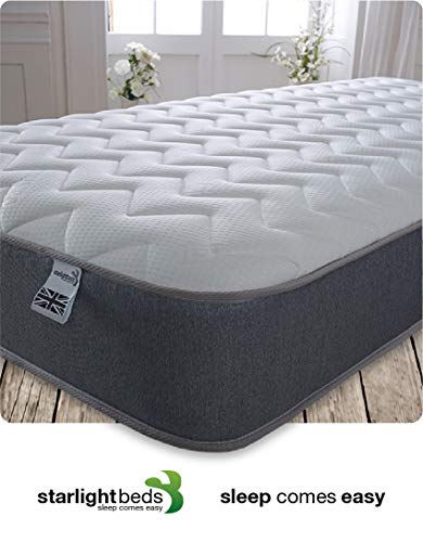 Starlight Beds Essentials Zig Zag Small Double Mattress with Springs and Memory Foam. 7.5 Inch Budget Mattress. Grey, Soft Firmness (120x190x19cm)