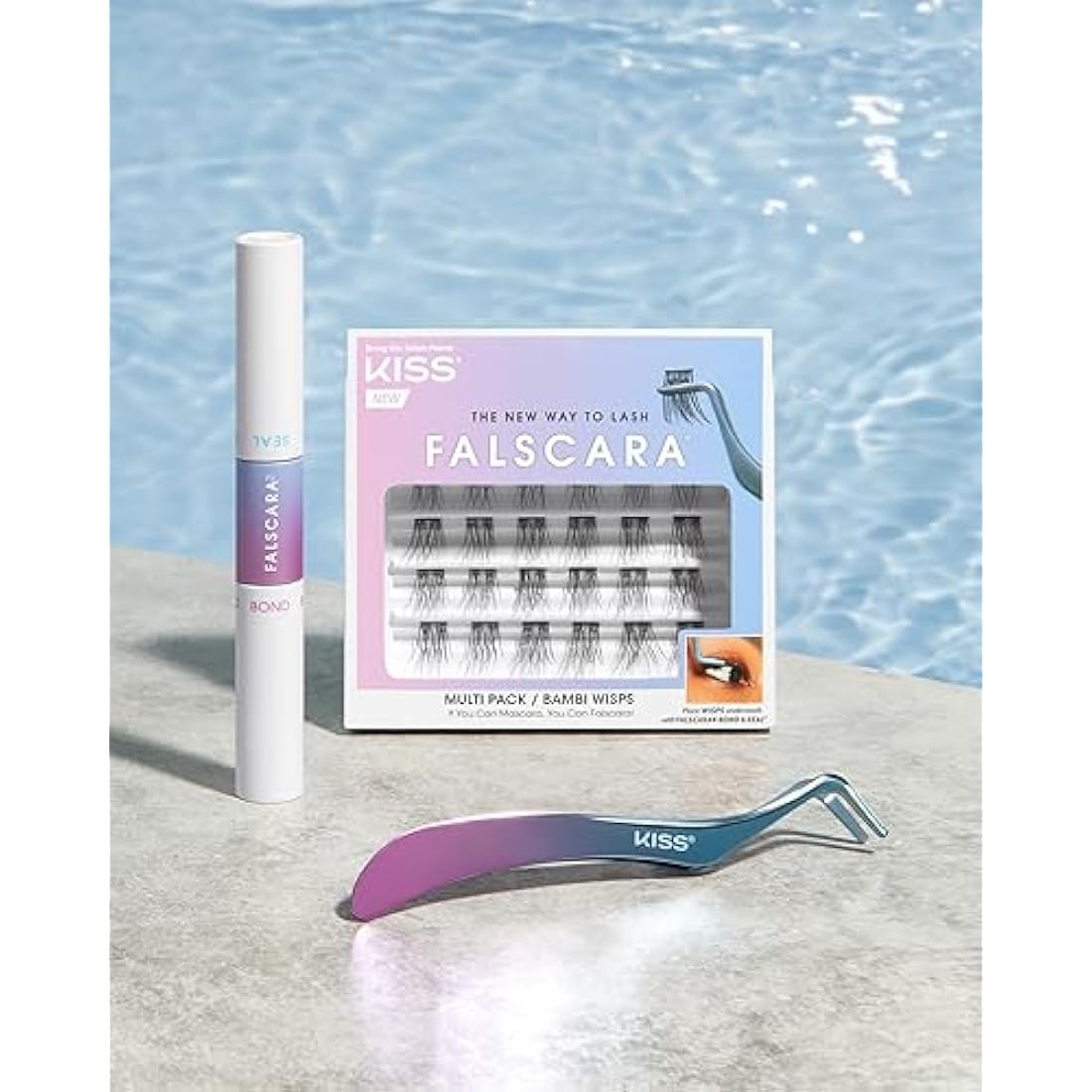 KISS Falscara DIY Eyelash Extension Bond & Seal Infused with Biotin & Vitamin E, Strong Gentle Comfortable Lash Adhesive for All Day Wear for Use with Lash Wisps, Remover and Applicator, White
