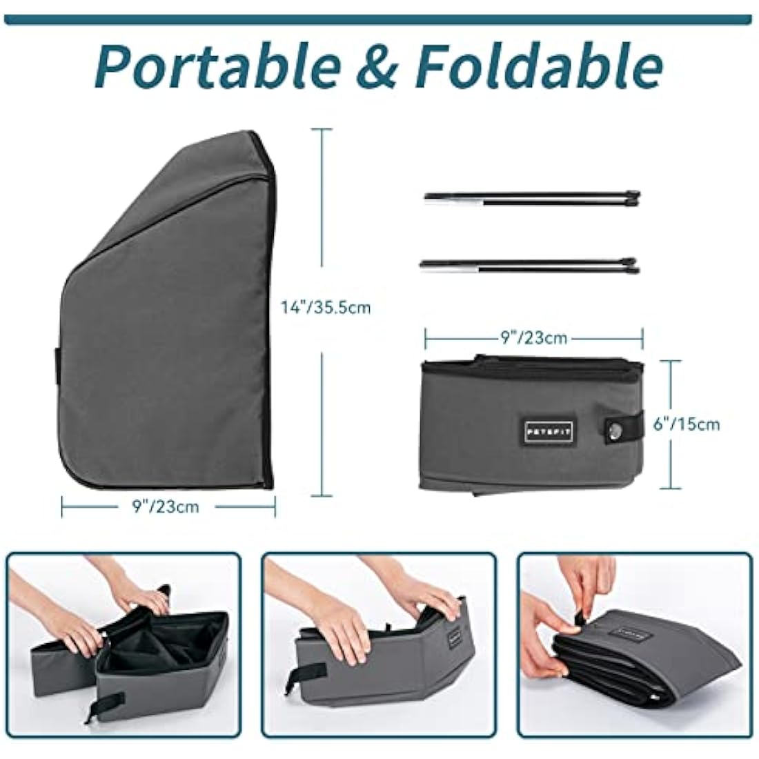 PETSFIT Travel Litter Box for Cats - Removable and Washable 2-Layer Leak-Proof Lining, Scratch-Resistant Fabric with Sturdy Support Frame, Portable Litter Box, Lightweight Gray