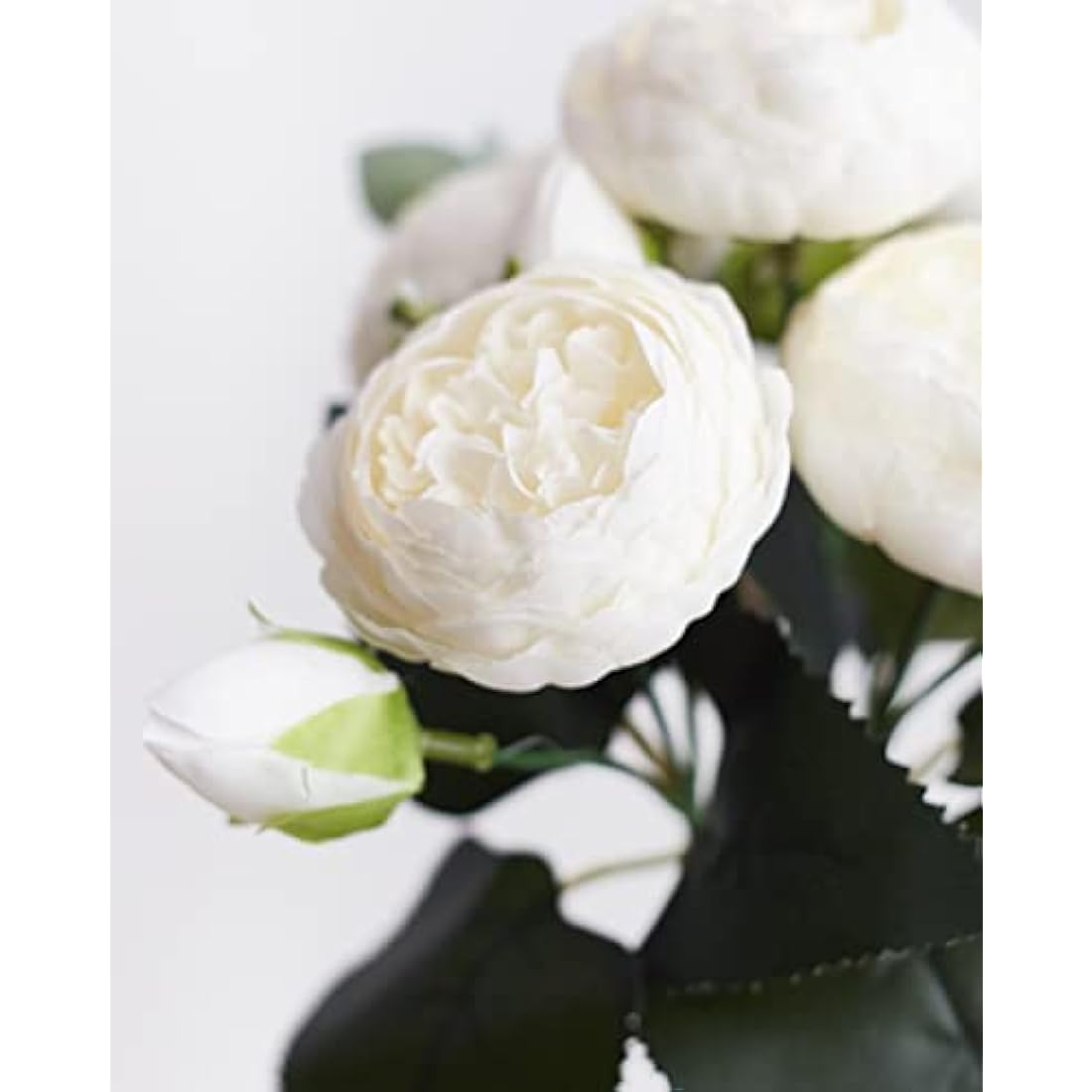 The Baked Studio - Silk Peony and Tea Rose Artificial Bouquet 9 Heads Realistic Fake Plant for DIY Craft Cake Living Room Home Wedding Decoration (MILK WHITE)