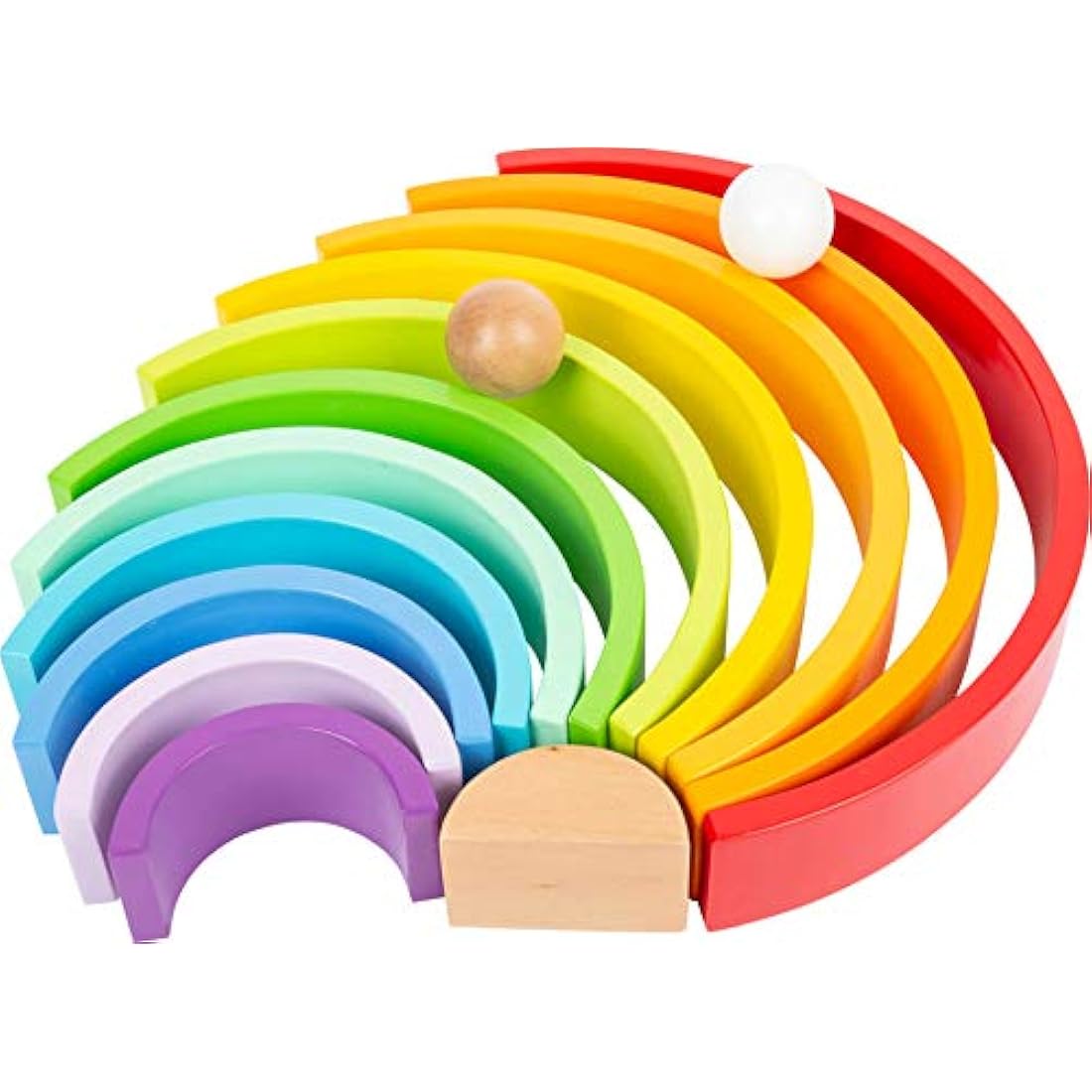 Small Foot 11412 XL Rainbow Wooden Building Blocks, 12-Piece Arch with 2 Balls for Kindergarten and Education Toys, Multicolored