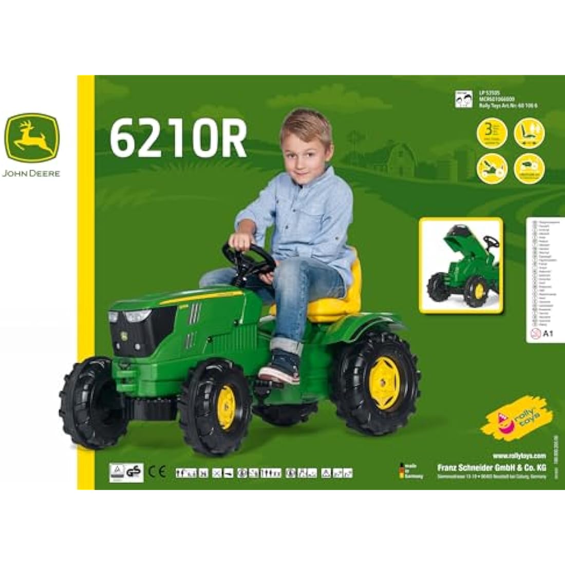 Rolly 60/106/6 John Deere Tractor, Green, 106 x 53 x 60 cm
