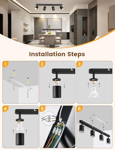 Spotlights Ceiling Lights GU10, Matt Black LED Ceiling Spotlight Bar 4 Way, Rotatable Modern Ceiling Spot Light Indoor, GU10 Ceiling Light Fitting for Kitchen Hallway Living Room, Bulb not Included