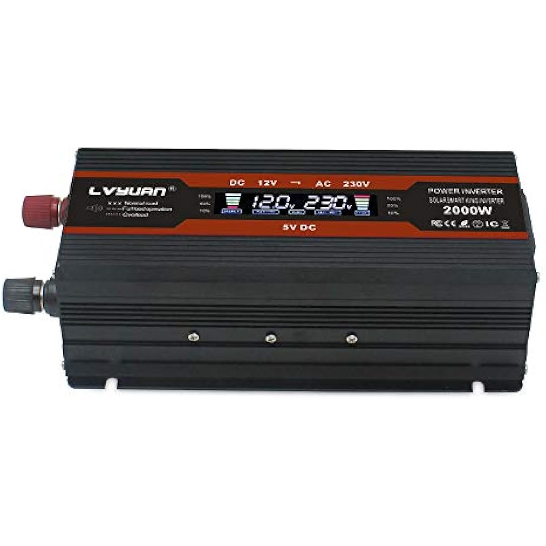 Cantonape 1000W Power Inverter DC 12V to 230V 240V AC Car Converter 12V Inverter with 12v Cigarette Lighter, 2 USB, universal Sockets Car Adapter and LCD Display, (peak 2000W<10ms)